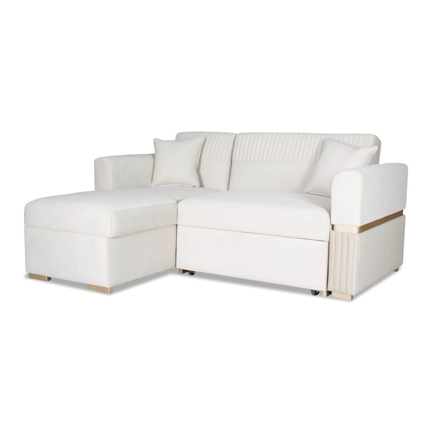 Sala Cama Dhara Eurolino Blanco Puro, Champaña Lado Izq Brazo Desmontable