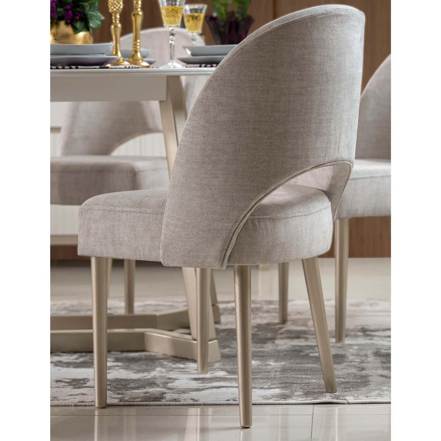 Silla Comedor Lisboa Velvet Atlas Marmol, Champaña - Image 2