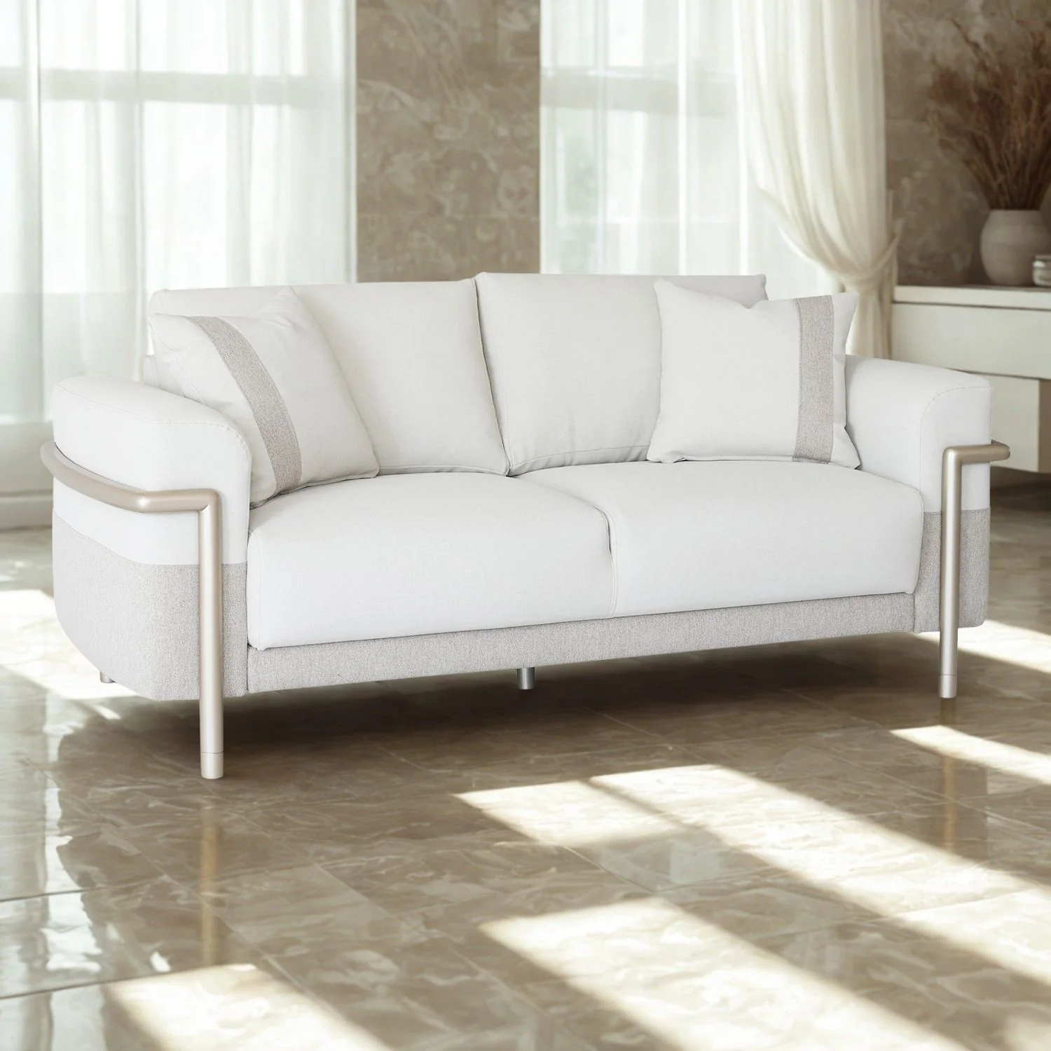 Sofá 2 Puestos Ginebra Eurolino Blanco, Beige y Champaña - Image 2