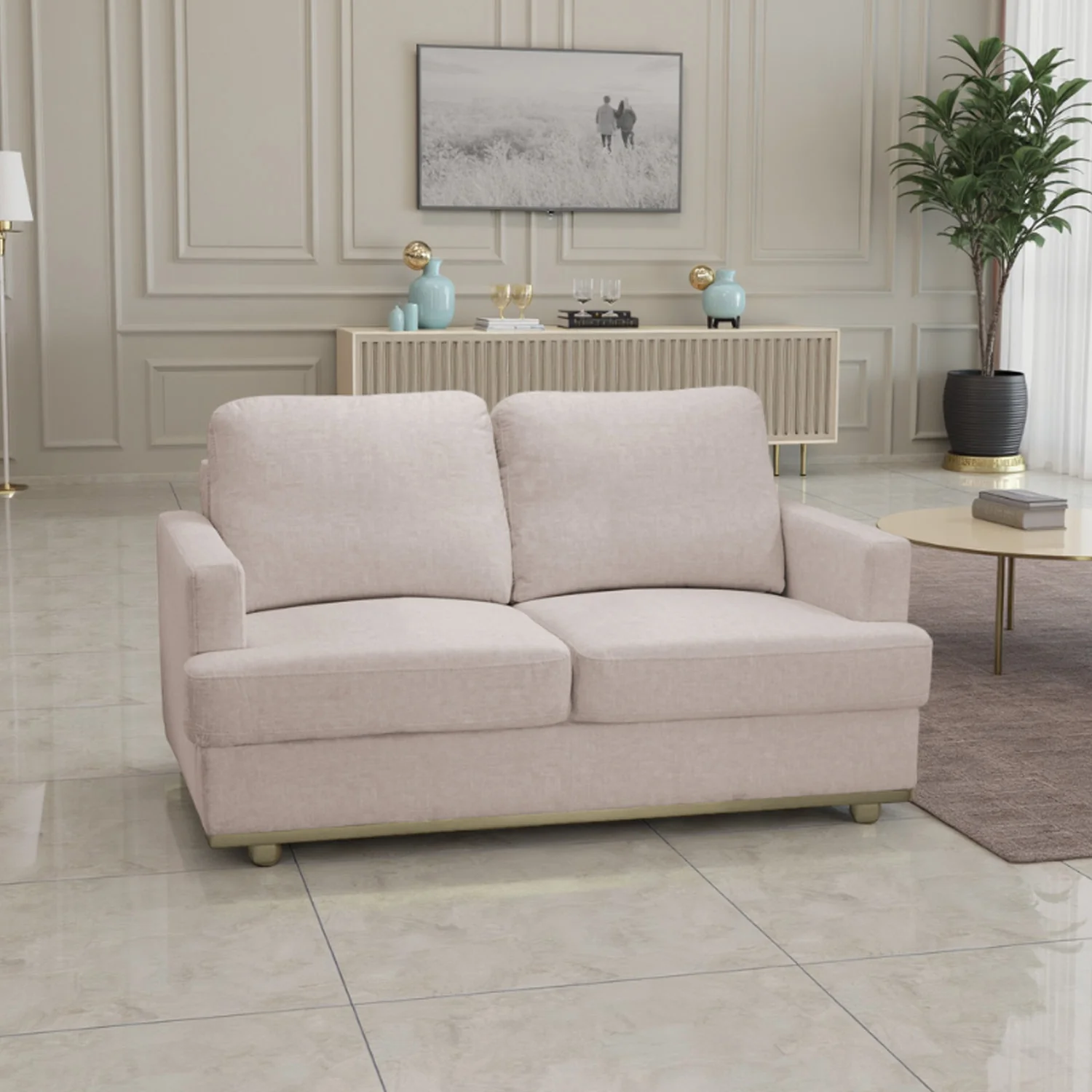 Sofá 2 Puestos Luka Velvet Idilio Beige, Champaña - Image 2