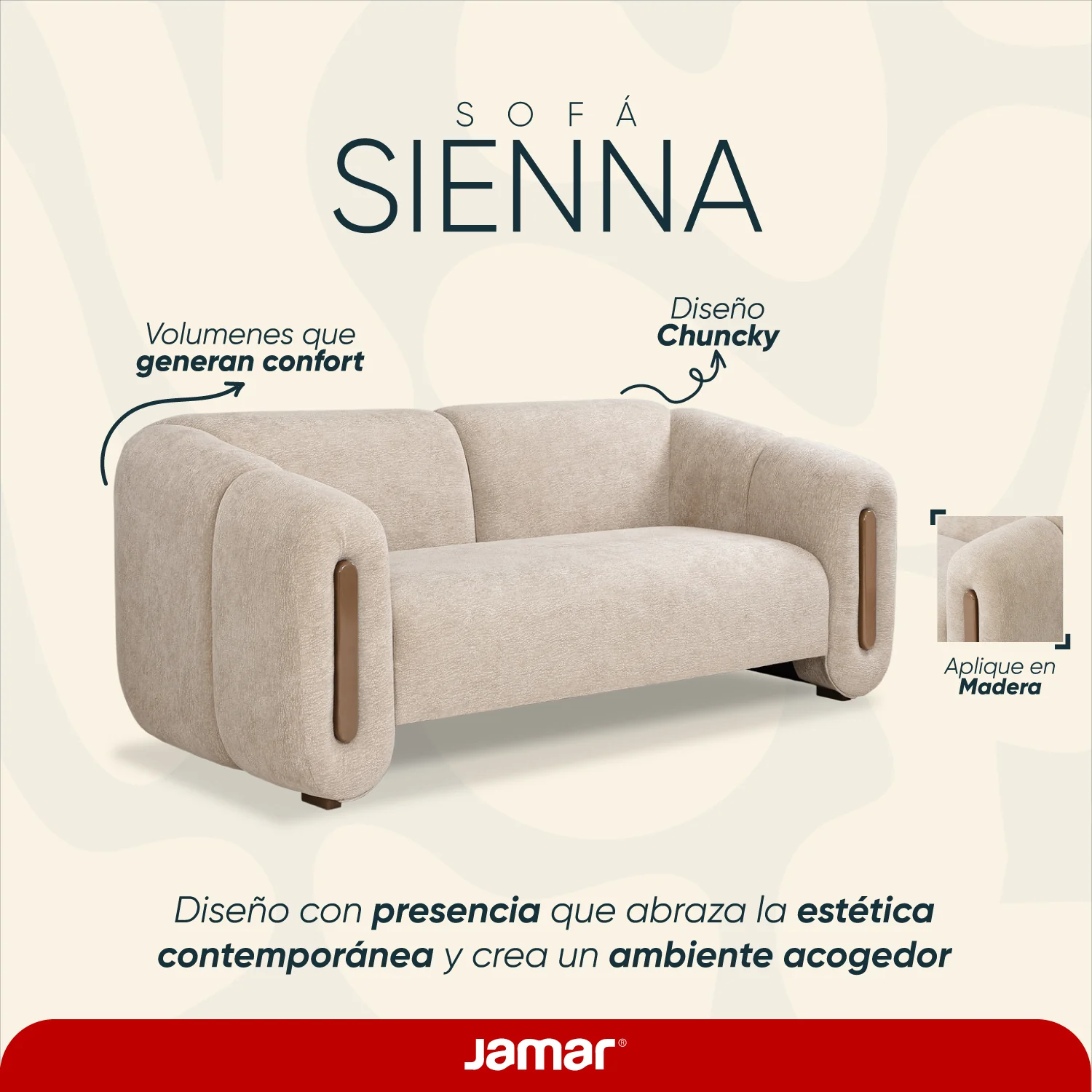 Sofá 2 Puestos Sienna Velvet Provenza Vainilla,Capuchino - Image 5