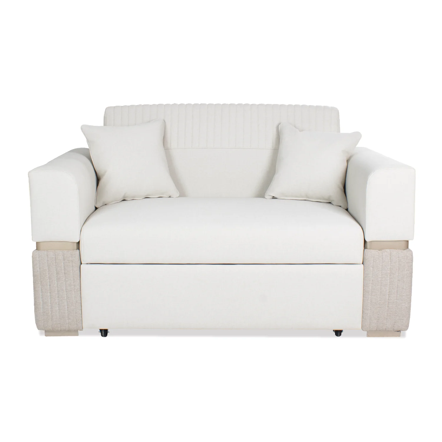 Sofá Cama Dhara Eurolino Blanco, Verona Beige, Champaña 175 cm Brazo Desmontable