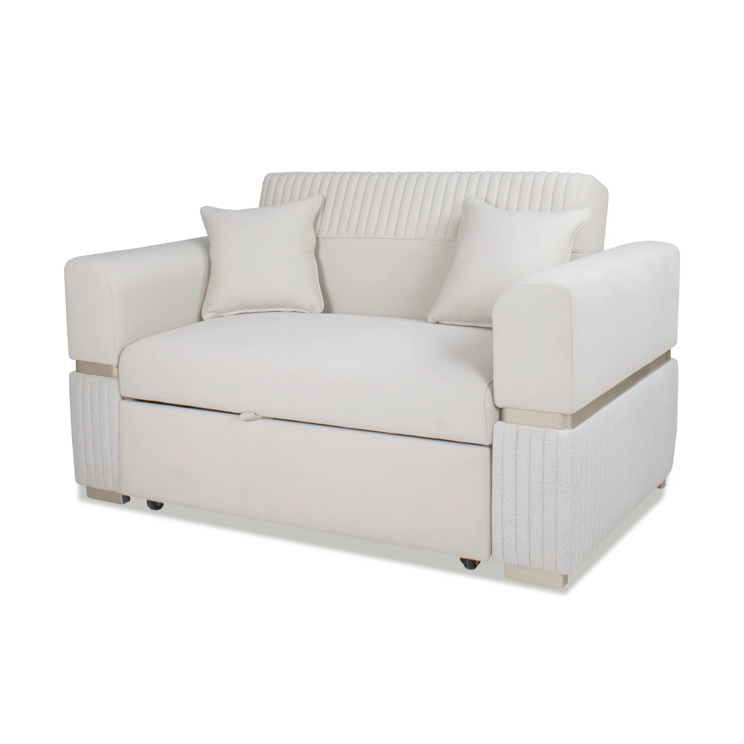 Sofá Cama Dhara Velvet Siena Marfil, Champaña 145 cm Brazo Desmontable - Image 3