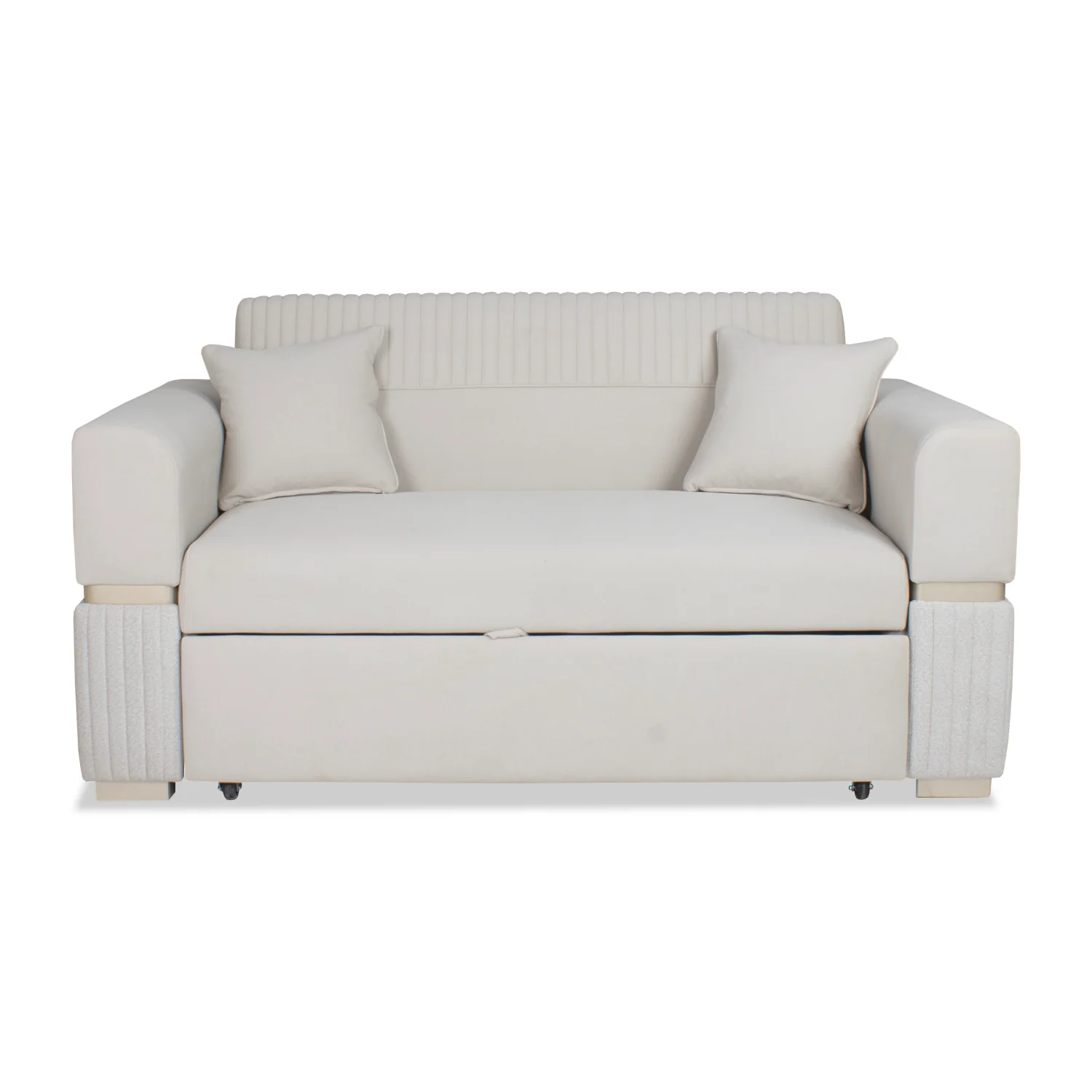 Sofá Cama Dhara Velvet Siena Marfil, Champaña 175 cm Brazo Desmontable