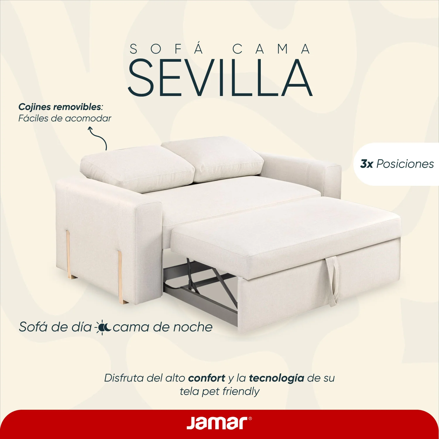 Sofá Cama Sevilla Eurolino Blanco Puro, Champaña - Image 8
