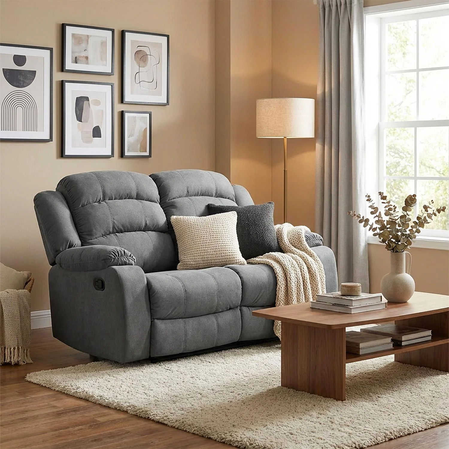 Sofa Reclinable Nico 2 Puestos Velvet Primada Gris - Image 2